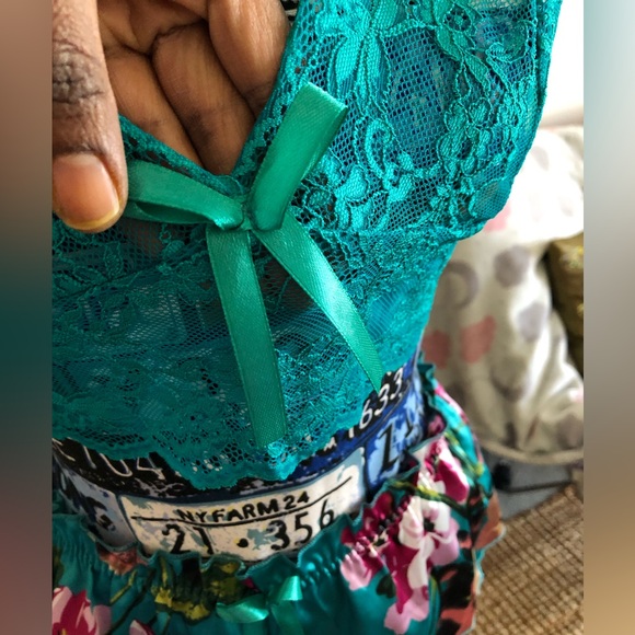 Sexy floral turquoise lingerie pajamas set - Picture 9 of 14